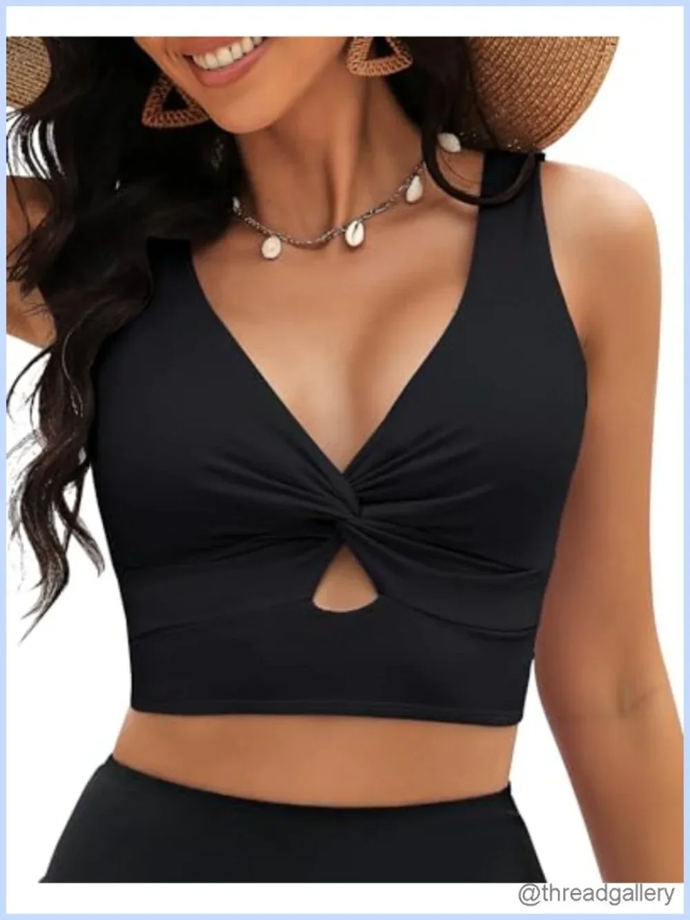 Women's Knot Front Tankini Bikini Swim Top Adjustable Straps Push Up